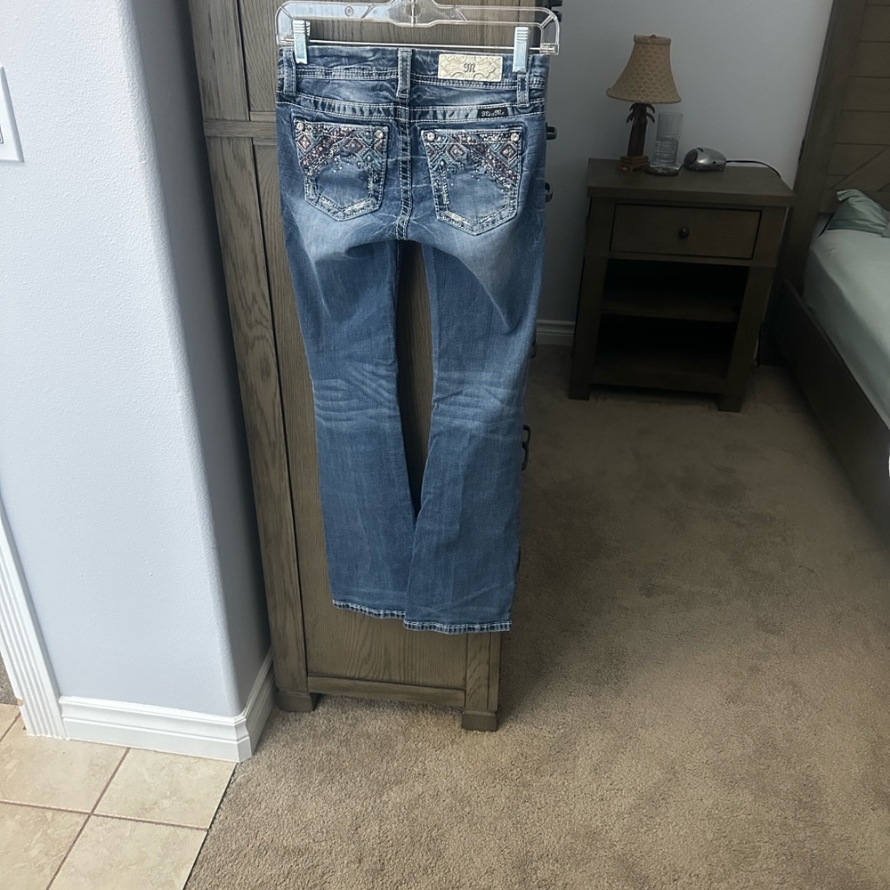 Miss Me Blue Boot Cut Jeans with Embellished Pockets